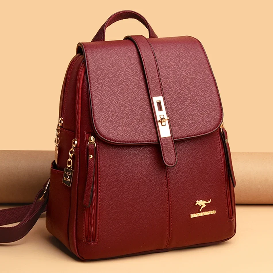 Leather Backpack Vintage - Kadın Deri Büyük Kapasiteli Sırt Çantası