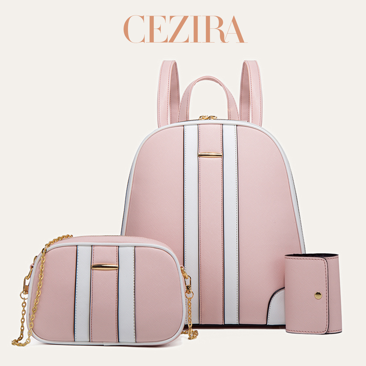 Fashion Backpack Women - CR Fashion Çizgili Patchwork Sırt Çantası